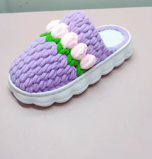 DIY Slippers Hand-Knitting Material Kit: Chunky Yarn, Crochet Hook, and Sole Material Package (with Crochet Tutorial Video)