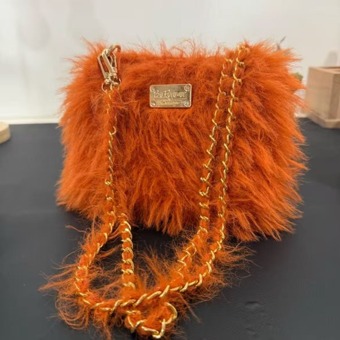 DIY Crochet Fluffy Bag Material Kit,DIY Kit for making a Purse, Crochet Kit, Eco-friendly faux fur yarn, hand-crocheted bag materials and tools