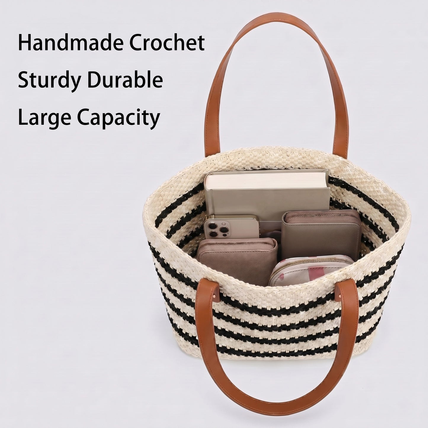 Handmade crocheted tote bag, DIY kit, Crochet kit,DIY Purse Hand-Knitting Material Kit Striped Crochet Tote Bag Kit for Beginners – Complete DIY Crochet Bag Kit with Yarn, Hook, Base & Video Tutorial