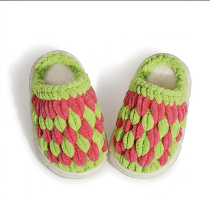 DIY Kids Crochet Slippers Kit – Two-Tone Chunky Chenille Winter House Shoes with EVA Soles