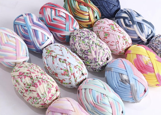 T-shirt yarn, yarn balls, DIY handmade crochet slippers and bags, crochet yarn