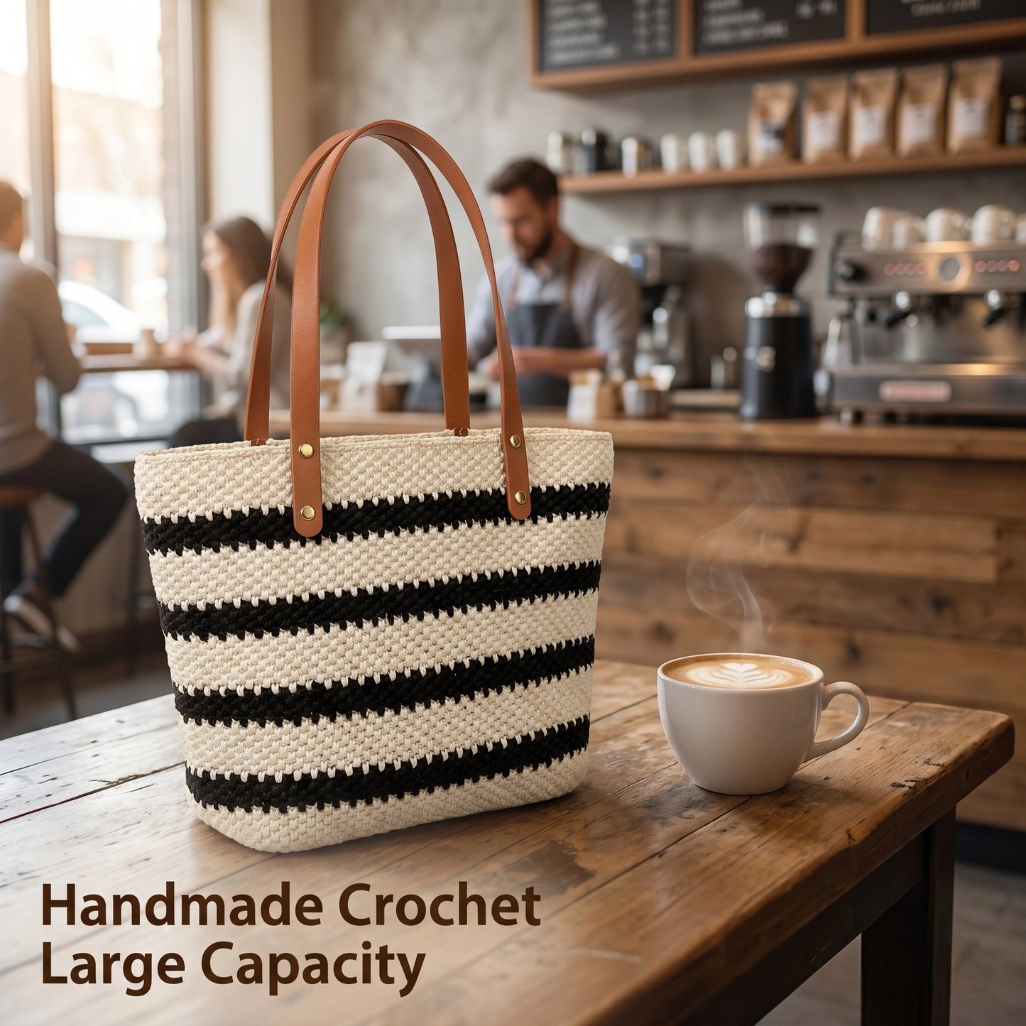 Handmade crocheted tote bag, DIY kit, Crochet kit,DIY Purse Hand-Knitting Material Kit Striped Crochet Tote Bag Kit for Beginners – Complete DIY Crochet Bag Kit with Yarn, Hook, Base & Video Tutorial