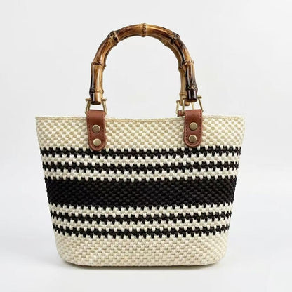 Easy DIY Bamboo Handle Crochet Bag Kit for Beginners | One-Stitch Complete Handbag Craft Pack with Mercerized Yarn, PU Leather Base & Free Video Guide