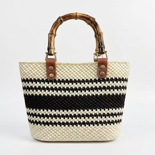 Easy DIY Bamboo Handle Crochet Bag Kit for Beginners | One-Stitch Complete Handbag Craft Pack with Mercerized Yarn, PU Leather Base & Free Video Guide