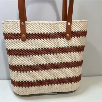 Handmade crocheted tote bag, DIY kit, Crochet kit,DIY Purse Hand-Knitting Material Kit Striped Crochet Tote Bag Kit for Beginners – Complete DIY Crochet Bag Kit with Yarn, Hook, Base & Video Tutorial