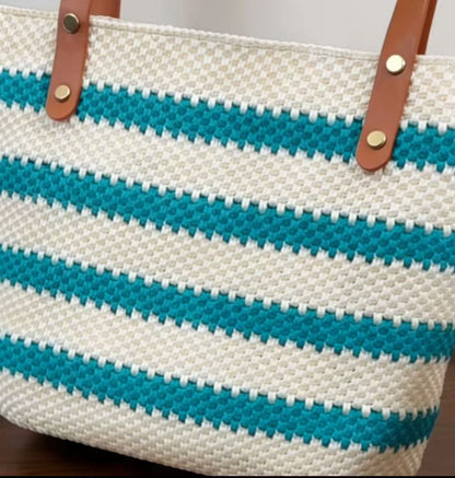 Handmade crocheted tote bag, DIY kit, Crochet kit,DIY Purse Hand-Knitting Material Kit Striped Crochet Tote Bag Kit for Beginners – Complete DIY Crochet Bag Kit with Yarn, Hook, Base & Video Tutorial