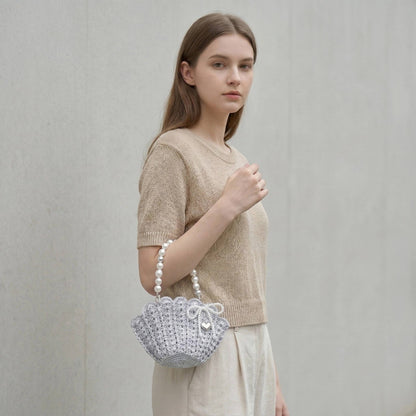 Crochet Bag Shimmering core-spun yarn, DIY kit for making a seashell-shaped bag (handbag, shoulder bag, crossbody bag), crochet kit
