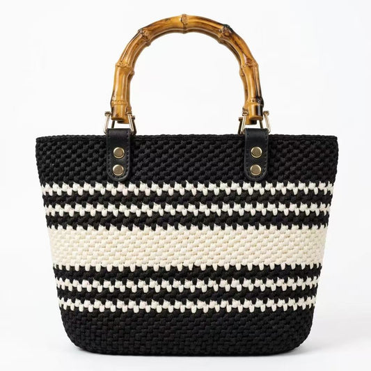 Easy DIY Bamboo Handle Crochet Bag Kit for Beginners | One-Stitch Complete Handbag Craft Pack with Mercerized Yarn, PU Leather Base & Free Video Guide