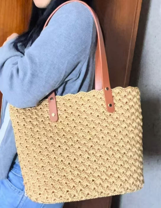 Handmade crocheted shell pattern tote bag, DIY kit, Crochet kit,DIY Purse Hand-Knitting Material Kit