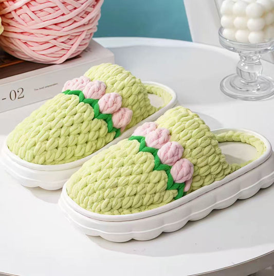 DIY Slippers Hand-Knitting Material Kit: Chunky Yarn, Crochet Hook, and Sole Material Package (with Crochet Tutorial Video)