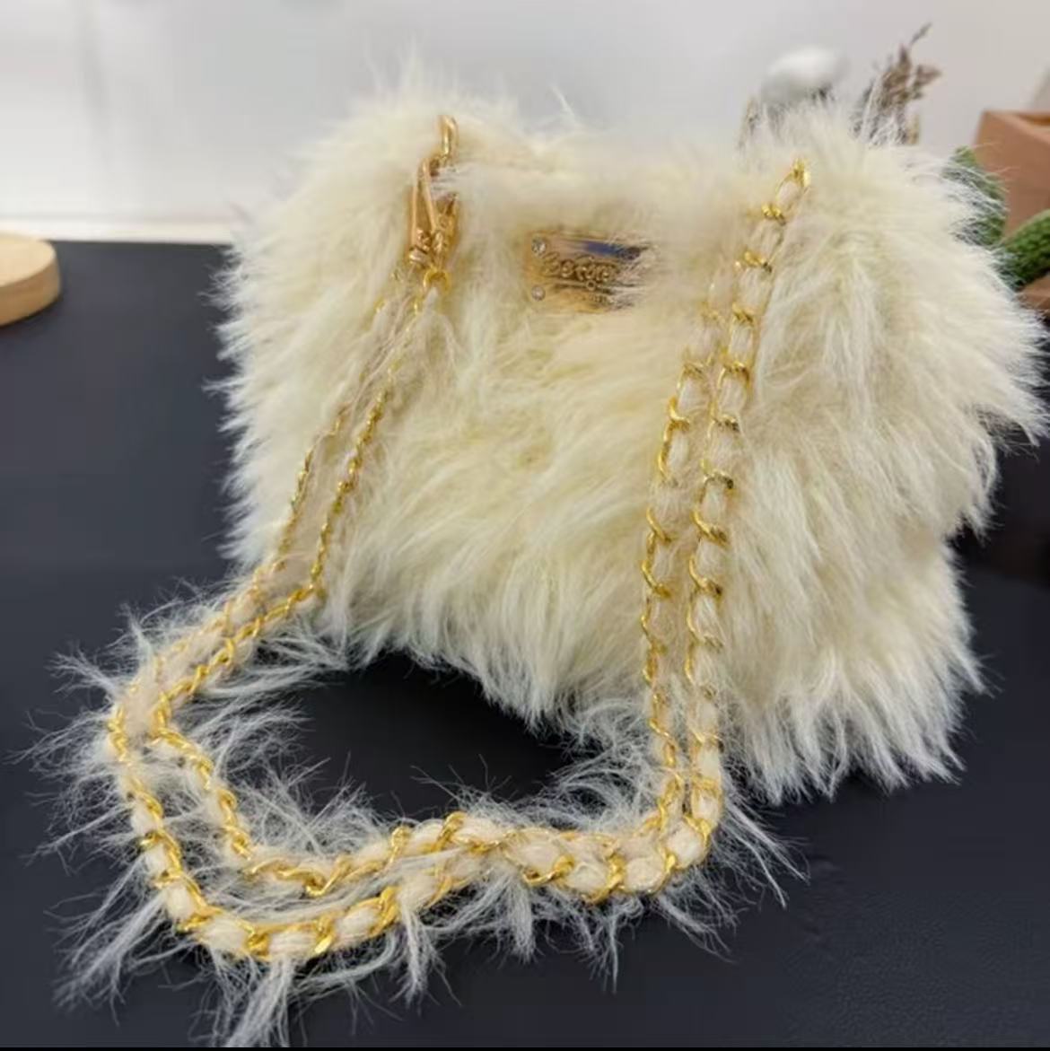 DIY Crochet Fluffy Bag Material Kit,DIY Kit for making a Purse, Crochet Kit, Eco-friendly faux fur yarn, hand-crocheted bag materials and tools