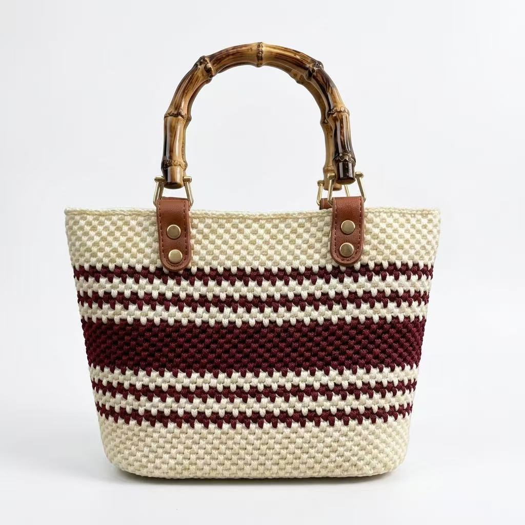Easy DIY Bamboo Handle Crochet Bag Kit for Beginners | One-Stitch Complete Handbag Craft Pack with Mercerized Yarn, PU Leather Base & Free Video Guide