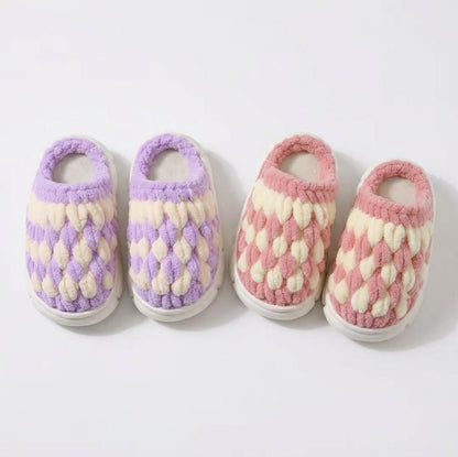DIY Kids Crochet Slippers Kit – Two-Tone Chunky Chenille Winter House Shoes with EVA Soles