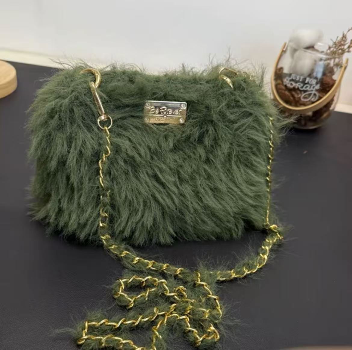 DIY Crochet Fluffy Bag Material Kit,DIY Kit for making a Purse, Crochet Kit, Eco-friendly faux fur yarn, hand-crocheted bag materials and tools