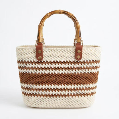 Easy DIY Bamboo Handle Crochet Bag Kit for Beginners | One-Stitch Complete Handbag Craft Pack with Mercerized Yarn, PU Leather Base & Free Video Guide