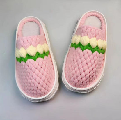 DIY Slippers Hand-Knitting Material Kit: Chunky Yarn, Crochet Hook, and Sole Material Package (with Crochet Tutorial Video)