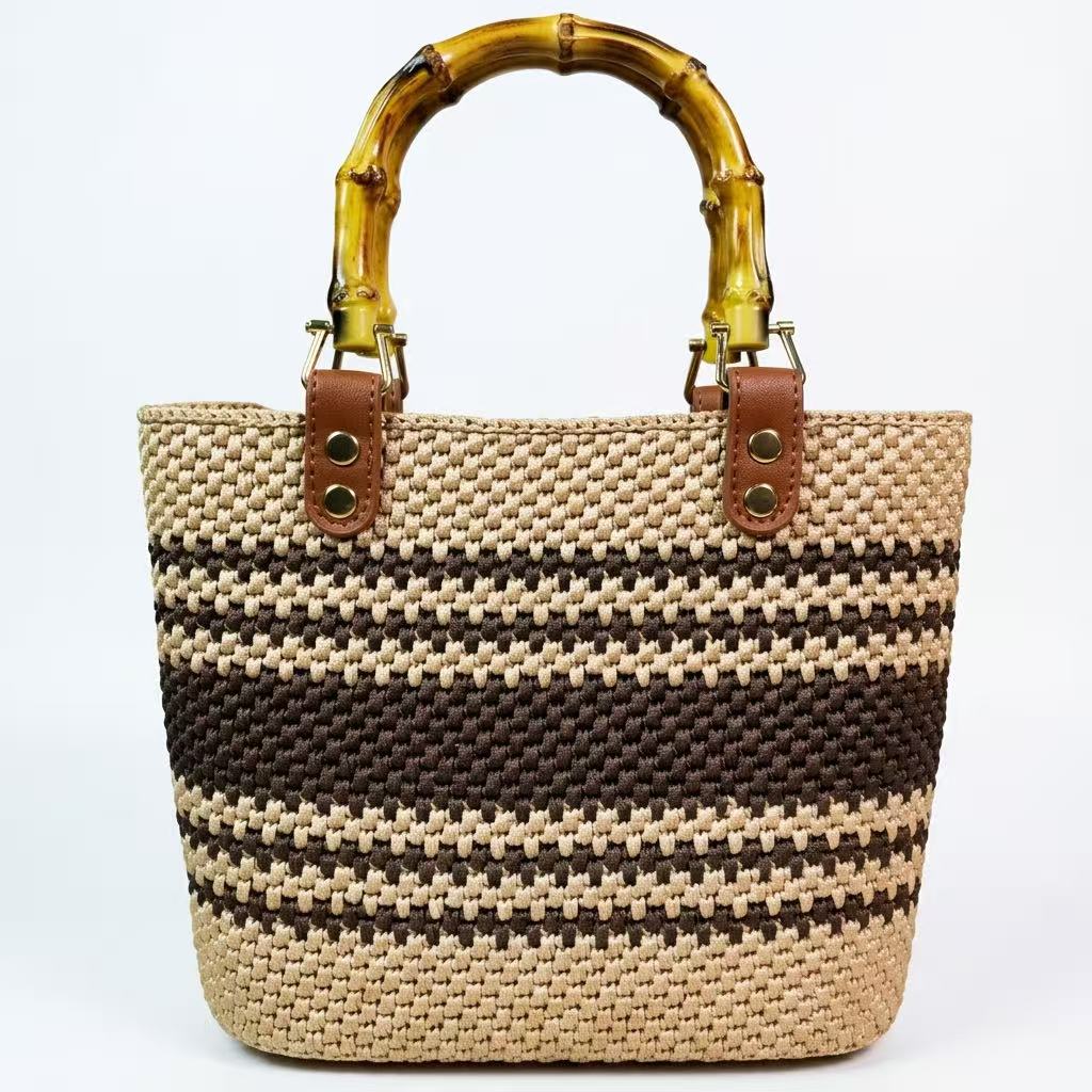Easy DIY Bamboo Handle Crochet Bag Kit for Beginners | One-Stitch Complete Handbag Craft Pack with Mercerized Yarn, PU Leather Base & Free Video Guide