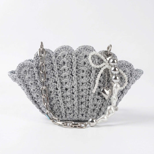 Crochet Bag Shimmering core-spun yarn, DIY kit for making a seashell-shaped bag (handbag, shoulder bag, crossbody bag), crochet kit