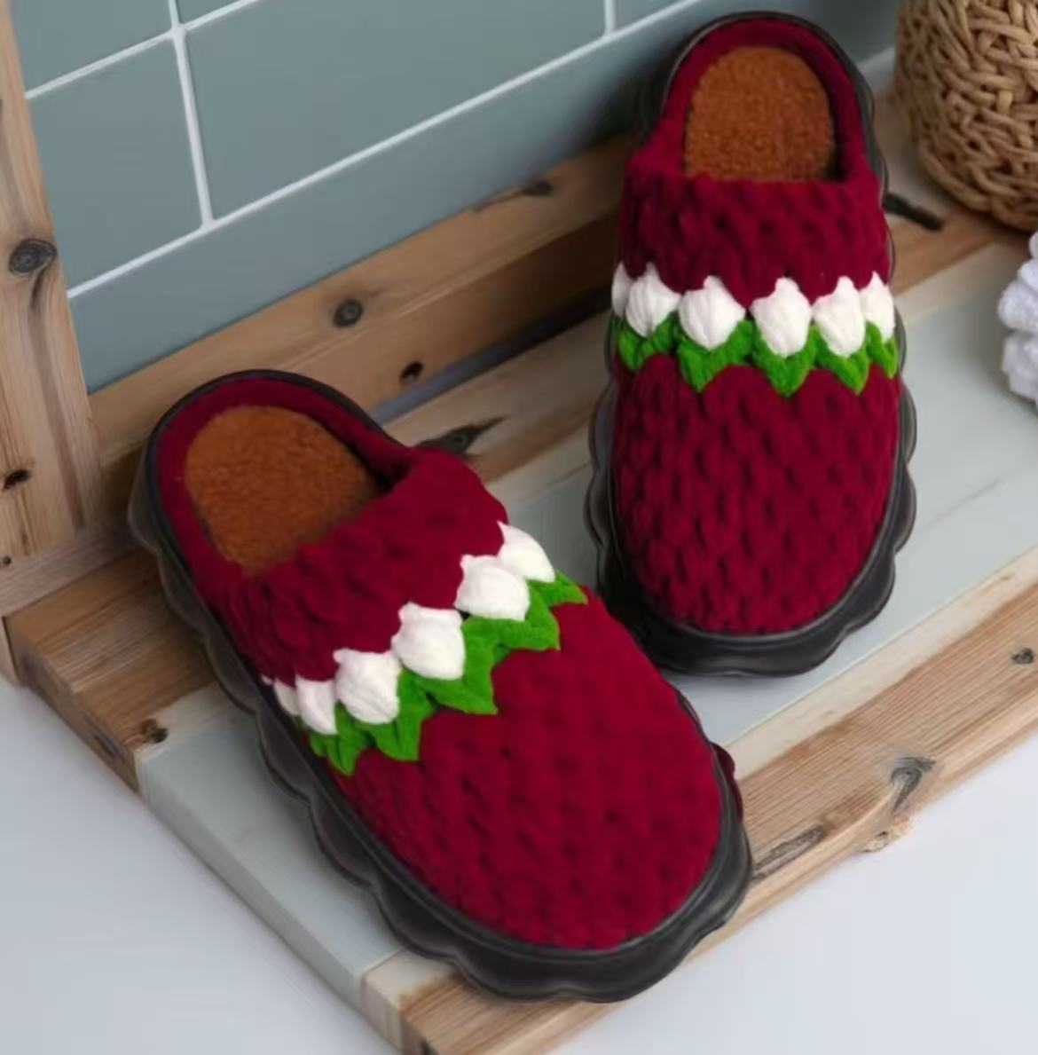 DIY Slippers Hand-Knitting Material Kit: Chunky Yarn, Crochet Hook, and Sole Material Package (with Crochet Tutorial Video)