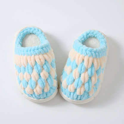 DIY Kids Crochet Slippers Kit – Two-Tone Chunky Chenille Winter House Shoes with EVA Soles
