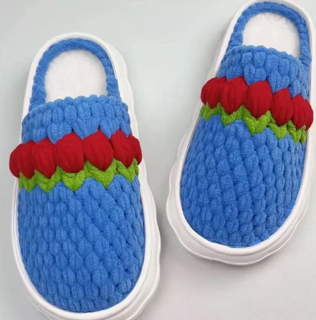 DIY Slippers Hand-Knitting Material Kit: Chunky Yarn, Crochet Hook, and Sole Material Package (with Crochet Tutorial Video)