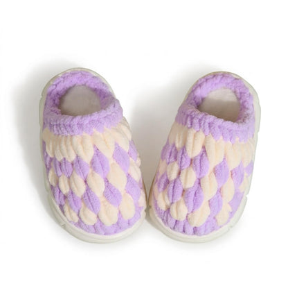 DIY Kids Crochet Slippers Kit – Two-Tone Chunky Chenille Winter House Shoes with EVA Soles