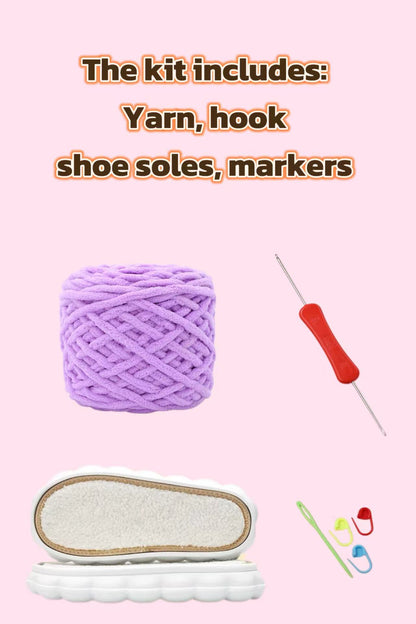 DIY Slippers Hand-Knitting Material Kit: Chunky Yarn, Crochet Hook, and Sole Material Package (with Crochet Tutorial Video)