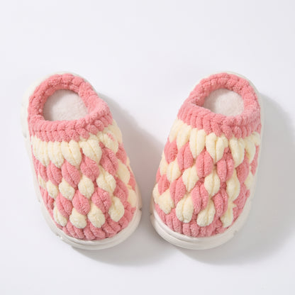 DIY Kids Crochet Slippers Kit – Two-Tone Chunky Chenille Winter House Shoes with EVA Soles