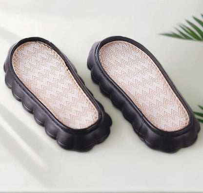 DIY Crocheted Slippers with Linen Soles - Black 