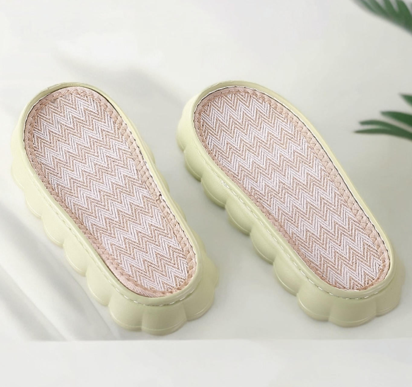 DIY Crocheted Slippers with Linen Soles - Green 