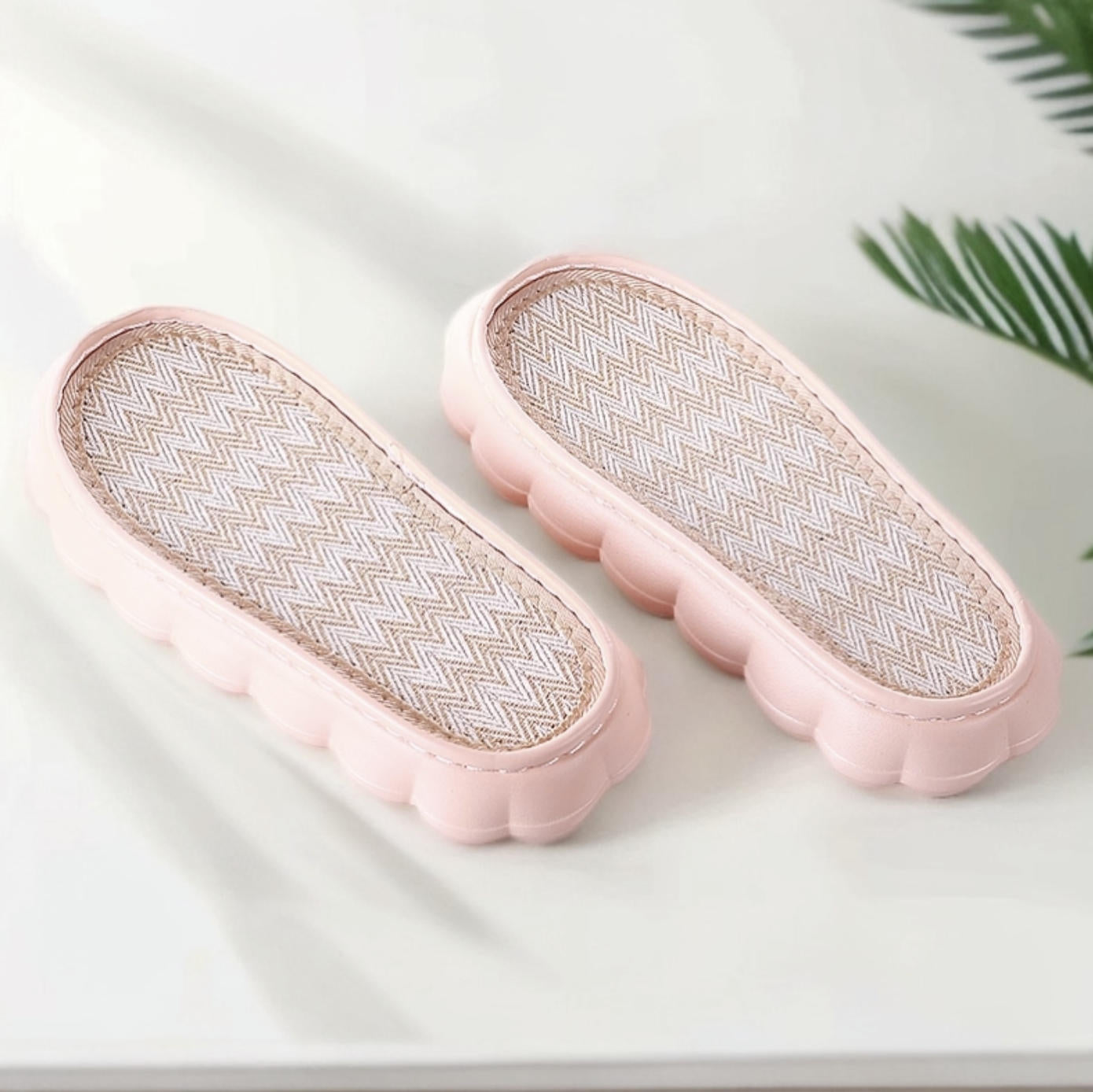 DIY Crocheted Slippers with Linen Soles - Pink 