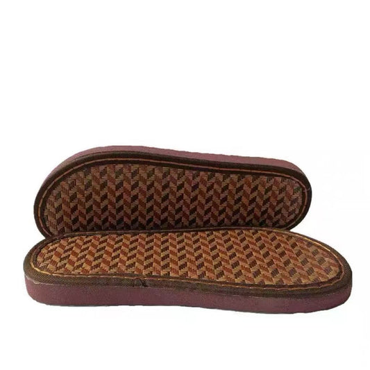Side profile of 2.5cm thick PVC platform slipper bases for crochet sandals with pre-stitched woven rattan borders.