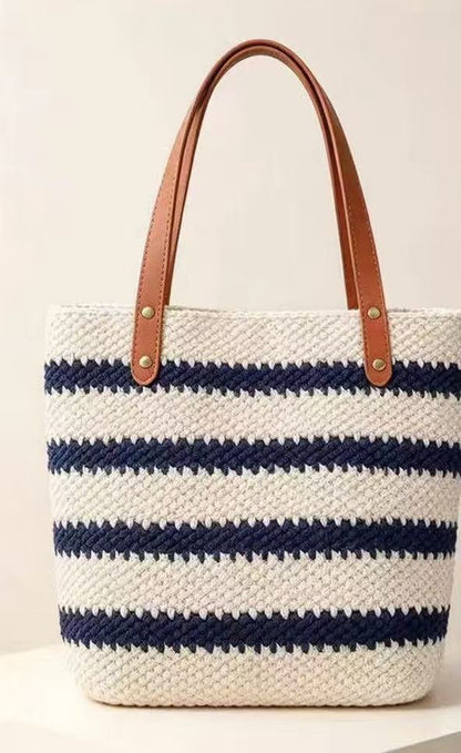 Hand-crocheted striped tote bag