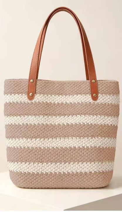 Hand-crocheted striped tote bag