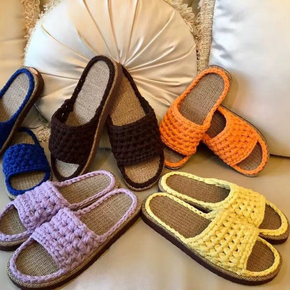 Crocheted linen slipper soles