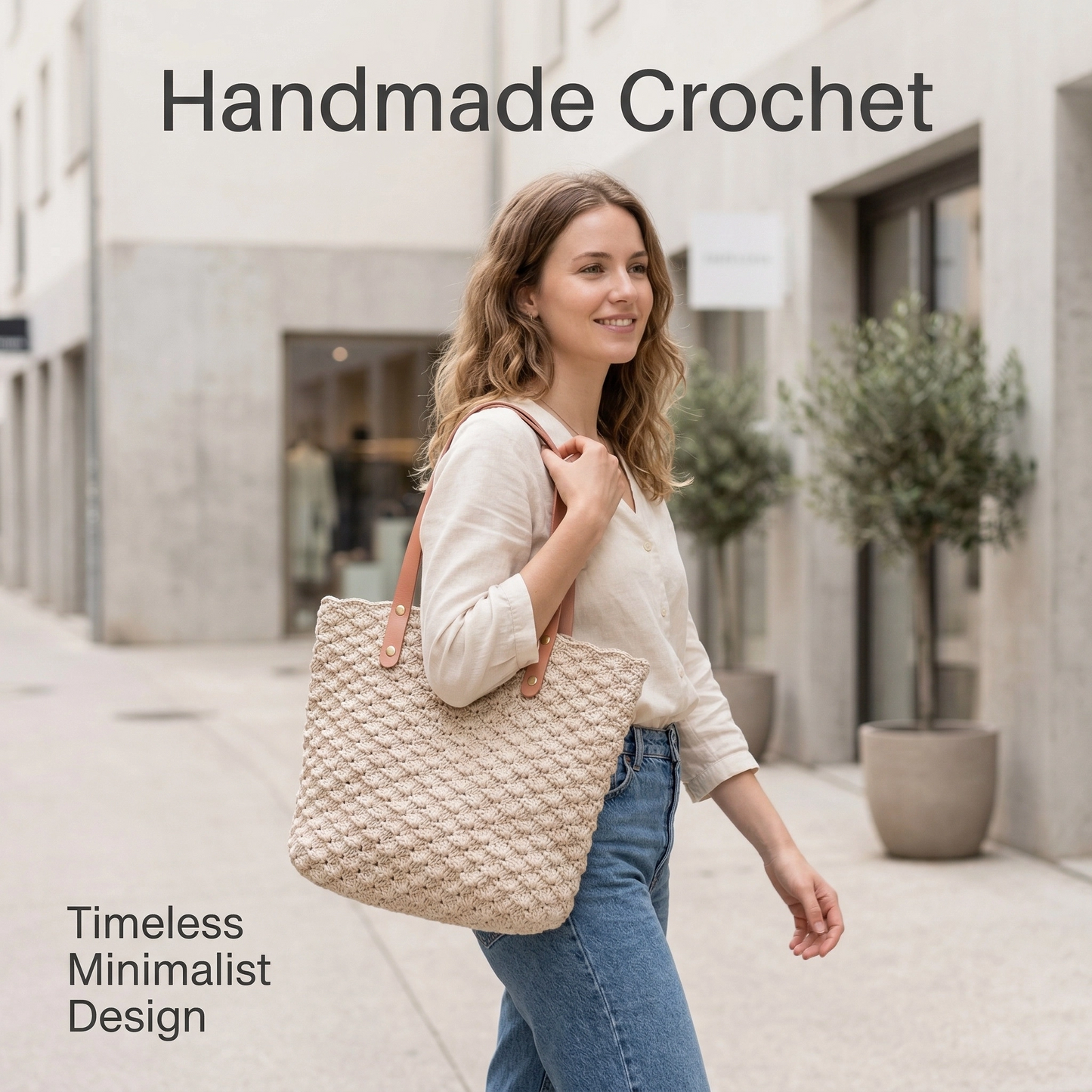 Handmade crocheted shell pattern tote bag, DIY kit, Crochet kit,DIY Purse Hand-Knitting Material Kit