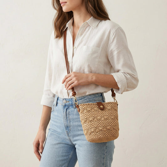 Raffia crochet crossbody bag handmade with summer yarn