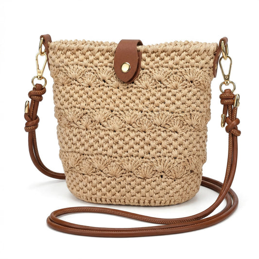 Raffia crochet crossbody bag handmade with summer yarn