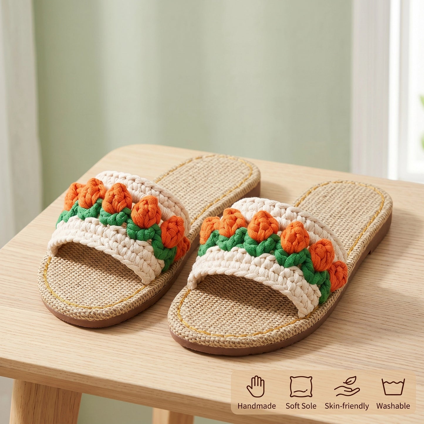 Crochet Slippers Kit for Beginners – DIY Handmade Slipper Kit with Yarn, Hook & Linen Soles | Step-by-Step Video Tutorial Included